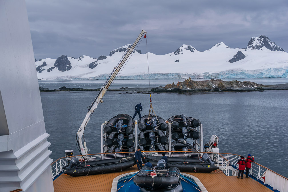 Deploying the Zodiacs for another shore expedition   1102